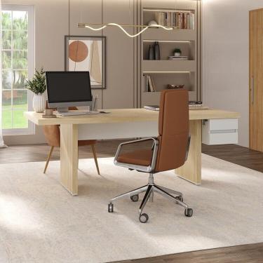 Imagem de Mesa Para Escritório E Reunião 2 Metros Com 2 Gavetas Em Tamburato Executiva Carvalho-branco
