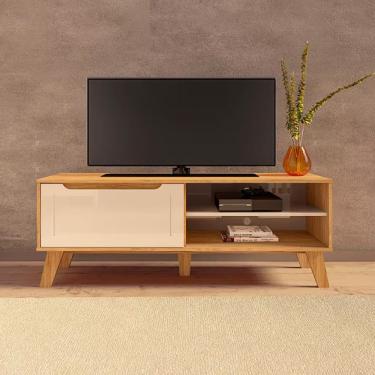 Imagem de Rack Artely Lotus Com 134 Cm De Largura, 1 Porta Basculante Carvalho Com Off White