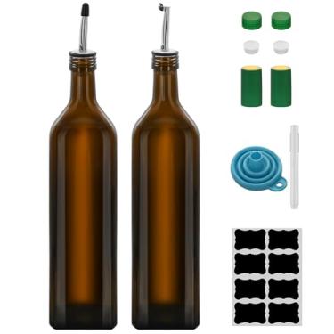 Imagem de Garrafa dispensadora de azeite de oliva de 1000 ml, conjunto dispensador de óleo e vinagre de vidro de 1000 ml com despejadores e funil, garrafas de óleo para cozinha, garrafas de óleo de grande