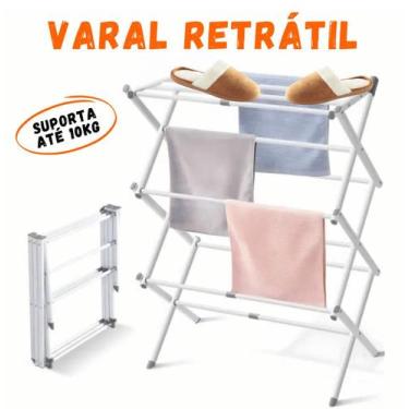 Imagem de Varal de Chão Vertical Retrátil Extensível Dobrável Compacto Reforçado
