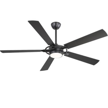 Imagem de WINGBO Ventilador De Teto Cc 60" Com Luzes E Controle Remoto, 5 Pás Compensado, 3 Circuitos, Led Reguláveis, Motor Reversível 6 Velocidades, Grande Para Cozinha, Quarto Sala Estar, Preto Fosco