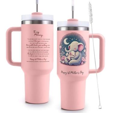 Imagem de VoziSpace First Mothers Day Gifts – Happy 1st Mother's Day Tumbler 1,134 g – Copo de aço inoxidável com tampa e canudo – Caneca de viagem de café isolada para futura mamãe, presentes de chá de bebê