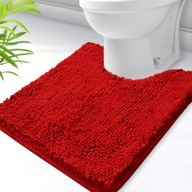 Imagem de AINAHYVA Tapete de banheiro em forma de U, tapetes de banheiro de chenille super absorventes e forro antiderrapante de PVC forte para tapetes higiênicos em forma de U, lavável na máquina, tapetes de