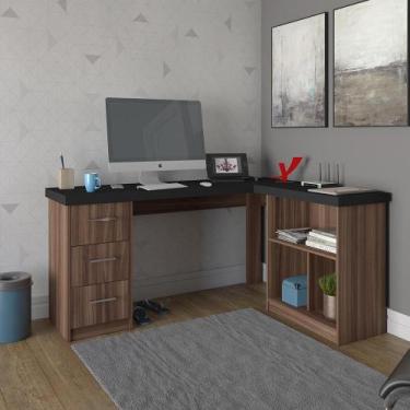 Imagem de Escrivaninha em L 3 Gavetas Alabama Preto Ipê - CASA H