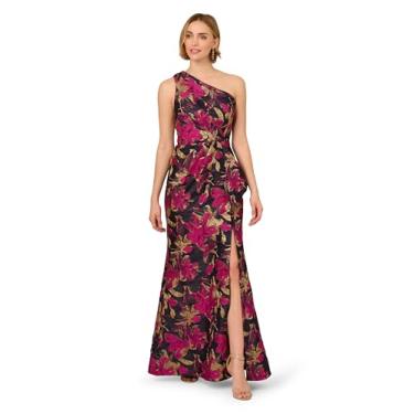 Imagem de Adrianna Papell Vestido feminino jacquard de um ombro só, Azul-marinho/rosa, 38