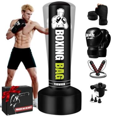 Imagem de Saco de pancadas independente para adultos e adolescentes, saco de boxe pesado de 178 cm com suporte com luvas, bomba e corda de pular, bolsa de kickboxing para mulheres e homens, para treinamento de