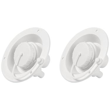 Imagem de TonGass (2 peças) Entrada de escotilha de enchimento de água doce com gravidade de ajuste universal para trailers RV (branco) - Entrada de escotilha de enchimento de 11,5 cm de diâmetro - com conector farpado de 1-1/4, tampa estilo baioneta e ventilação de ar de 1,2 cm