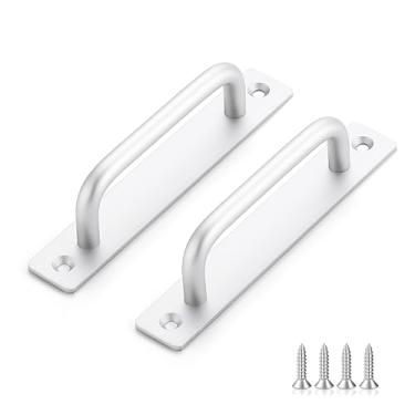 Imagem de Maçanetas de porta de celeiro pacote com 6 maçanetas prateadas para porta deslizante Puxadores de porta de tela central de furo de 5 polegadas Puxadores de porta Puxadores de porta de liga de zinco