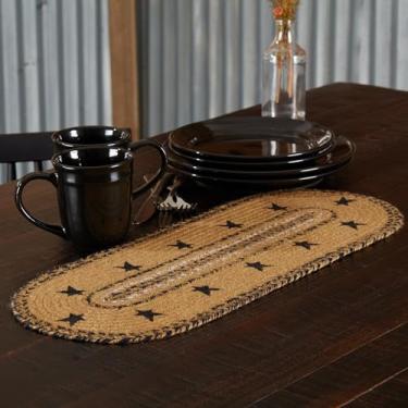 Imagem de VHC Brands Kettle Grove Corredor de juta com estêncil, borda de estrelas 20 x 60 cm, design de mesa de cozinha trançado, marrom caramelo