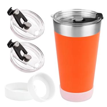 Imagem de Pacote com 2 tampas de substituição e bota de silicone compatíveis com Stanley 473 ml Adventure Beer Pint Glass, tampa à prova de vazamento e isolada para empilhar copo de metal (branco-2 tampas + 2