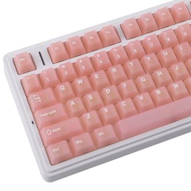 Imagem de TYRIXKI Teclas transparentes rosa, 123 teclas que brilham através de teclas transparentes 75 por cento, material de PC, perfil cereja, teclado personalizado para teclados mecânicos Cherry Gateron MX