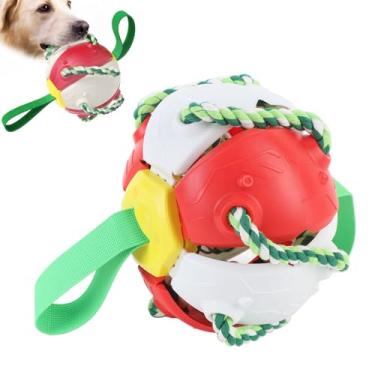 Imagem de Cffuvros Jogar ao Ar Livre Brinquedos Interativos com Bola de Futebol de Corda, Presente de Aniversário de Cachorro, Brinquedo Aquático de Cachorro, Brinquedos Interativos de Guerr (Vermelho)