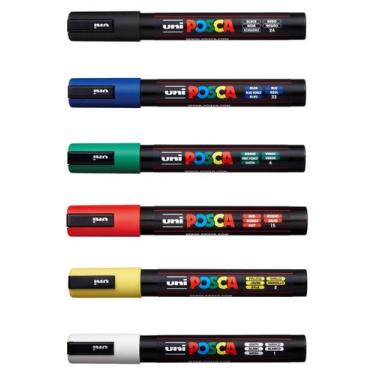 Imagem de Kit Caneta Posca Pc-5m Ponta 2,5mm 6 Cores Uniball - Posca 5M