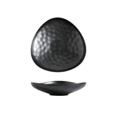 Imagem de Prato Stoare criativo em forma triangular, prato de cerâmica para salada de sobremesa - 25,4 cm (pedra preta)