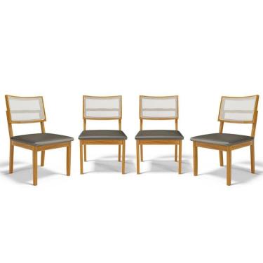 Imagem de Kit Com 4 Cadeiras Aline Madeira Maciça Assentos Estofados Encostos De Telinha Veludo Chumbo 109