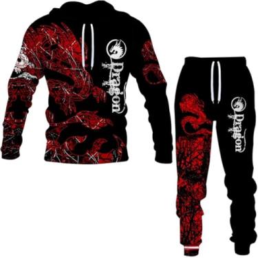 Imagem de Caveira Lobo Masculino Jogging Suit Hoodie E Calças Masculino Treino Jogging Suit Terno Esportivo, Tracksuit8, M