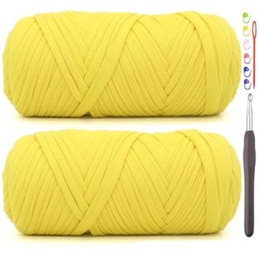 Imagem de Pacote com 2 fios de camiseta para crochê, camiseta grossa de tecido elástico grosso para iniciantes, bolsa de tricô à mão/cesta/porta-copos / artesanato faça você mesmo/decoração de casa 2 x 200 g
