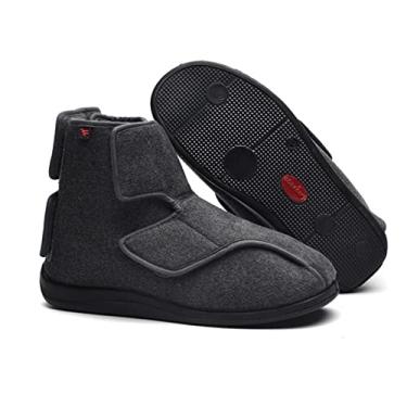 Imagem de Sapatos femininos masculinos extra largos ajustáveis, lã de pelúcia quente, artrite, edema, inchaço, diabetes, sapatos, sola antiderrapante(Gray,47 EU)