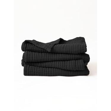 Imagem de Viva Maison - Pacote de 4 toalhas de mão de musselina, luxuoso, 100% algodão turco, fino, macio, de secagem rápida, sem fiapos, tamanho grande, conjunto de toalhas de banheiro (preto, pacote com 4