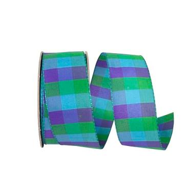 Imagem de Reliant Ribbon Fita de borda com fio Celine Check Ticking, azul/verde