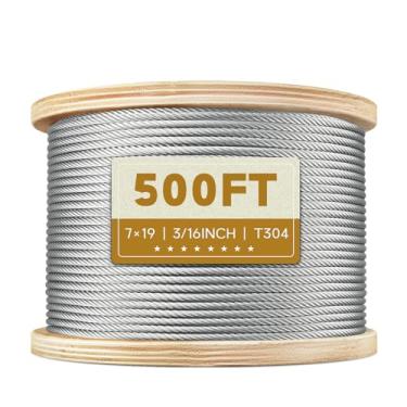 Imagem de KALLSDY Cabo de aço inoxidável de 3/40.6 cm, cabo de aço inoxidável 304 7x19, resistência à ruptura de 1,678 kg para sistemas de trilhos de cabos, varais, tirolesas e balaustradas DIY