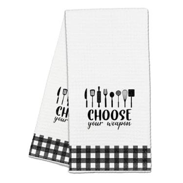 Imagem de Toalha de cozinha com citação engraçada de 40,6 cm x 61 cm - Escolha sua arma - Prato de mão xadrez moderno de cozinha toalha de tecelagem de waffle de chá - decoração de casa e suprimentos de
