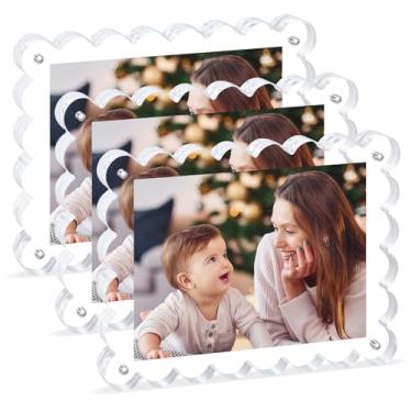 Imagem de Moldura magnética de 15 x 20 cm, pacote com 3 molduras de vidro recortado de acrílico, design frente e verso de 12 mm de espessura, moldura transparente com bloco grosso | Conjunto de presente moderno