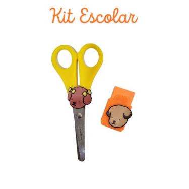 Imagem de Kit Escolar tesoura sem ponta e borracha Ursinhos Bobi goods papelaria