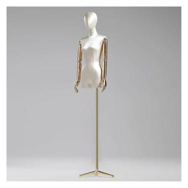 Imagem de Manequim feminino de fibra de vidro com torso de seda, ajustável de 47 a 84 pol., giratório e removível, para loja de roupas e costura(White)