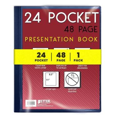 Imagem de Livro de apresentação encadernado com 24 bolsos, azul com capa frontal transparente, 48 páginas de proteção de folhas, folhas de 21,5 x 28 cm, da Better Office Products, portfólio de arte, capas de poliéster duráveis, tamanho letra, azul