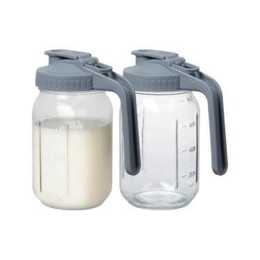 Imagem de Novelinks Jarra de vidro de 947 ml com tampa, jarro de vidro de boca larga, jarro de água à prova de vazamento para suco, leite, café gelado e chá de limonada, pacote com 2