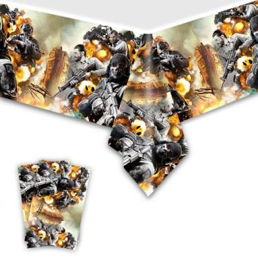 Imagem de 2Pcs Call Duty Tablecloth Disposable Tablecover Birthday Party Supplies and Decorations for Kid Boy Baby Shower Rectangle Tables 70"X42",Plates and Napkins