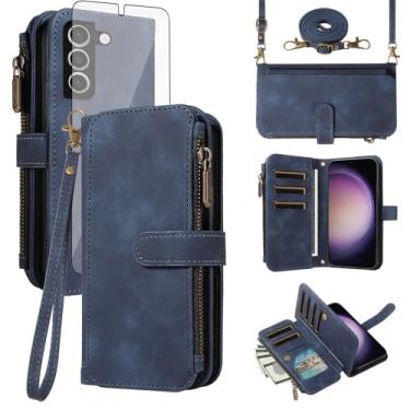 Imagem de Asuwish Capa de celular para Samsung Galaxy S23 Plus S23+ 5G com zíper carteira celular com protetor de tela de vidro temperado, alça transversal, compartimento para cartão S23plus 23S + S 23 23+