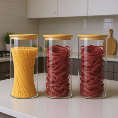 Imagem de Kit Conjunto 3 Potes de Vidro Herméticos Tampa Bambu com Vedação Pote Hermético