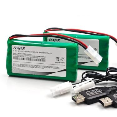 Imagem de ROWSHEP (Pacote com 2) Bateria recarregável Ni-MH de 9,6 V 2000 mAH, pacotes de 8 células para carro RC, barco RC, tanque de caminhão e veículos com plugue de conectores padrão Tamiya e cabo de