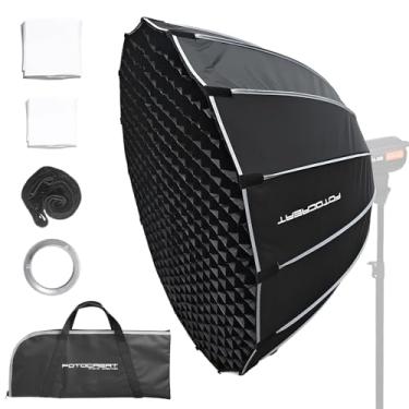 Imagem de Softbox parabólico profundo de 35,4"/90 cm Softbox Bowens Mount Softbox Quick Set up Quick Folding Softbox com grade de favo de mel, 2 difusores, bolsa de transporte para estúdio de fotografia, flash