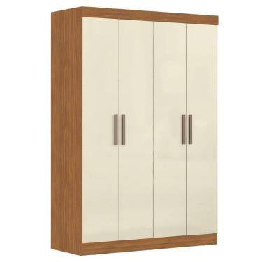 Imagem de Modulo De Guarda Roupas Para Quarto 4 Portas E 2 Gavetas Madrid Maxel Madeirado/off White