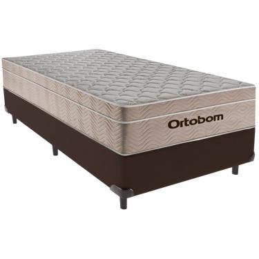 Imagem de Cama Box Solteiro Marrom+Colchão Airtech Molas Ortobom