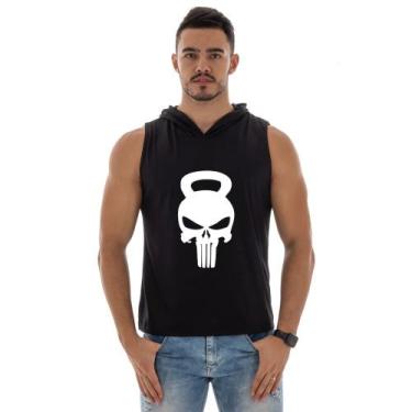 Imagem de Camiseta Regata Com Capuz Esportiva Academia Liso Preto Caveira - Mari