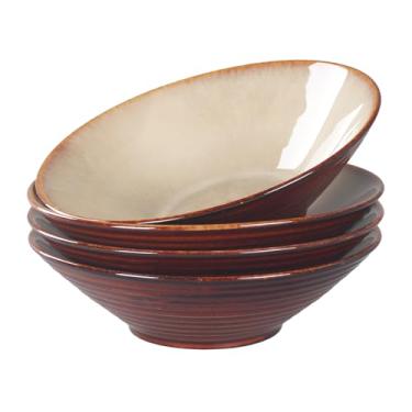 Imagem de jinsongdafa Conjunto de 4 tigelas de sopa de macarrão Ramen Japonês de cerâmica, para Ramen, Pho, sopa, salada, macarrão, pratos asiáticos, macarrão Udon, tigela grande chinesa de ramen - pode ir ao