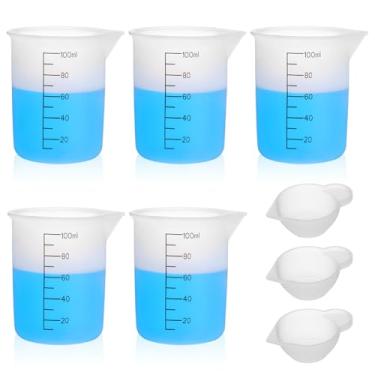 Imagem de 8 peças de copos medidores de silicone, mini tigelas de mistura, copo de mistura antiaderente de 100 ml, ferramenta de copos de medição com escala precisa para acessórios de artesanato de resina DIY