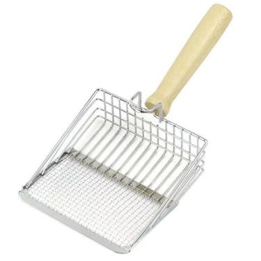 Imagem de 3MNSCD Colher de areia para gatos com cabo de madeira Pá de areia de metal para gatos Pá de tamanho grande Pá de peneira antiaderente mais forte gerencia grandes aglomerados de famílias multigatos