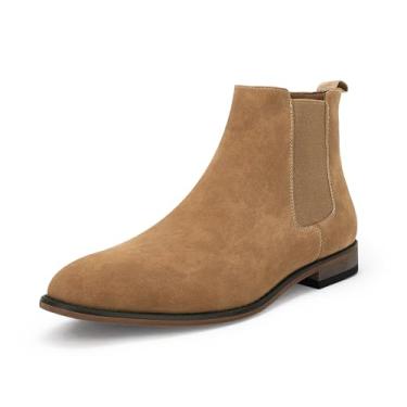 Imagem de Chelsea Bota masculina sem cadarço, bico fino, salto baixo, camurça sintética, casual, Camelo, 44