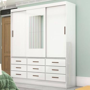 Imagem de Guarda-Roupa Solteiro Sevilha 3 Portas 9 Gavetas com Espelho Branco - Carioca Móveis