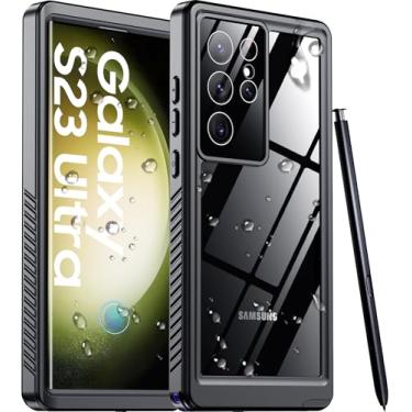 Imagem de Temdan Capa à prova d'água para Samsung Galaxy S23 Ultra com protetor de tela integrado 360 à prova de choque à prova de poeira para Samsung S23 Ultra 5G, capa protetora resistente preta