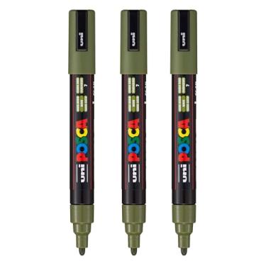 Imagem de posca Marcadores de tinta à base de água PC-5M, ponta média reversível (1,8-2,5 mm), verde cáqui, 3 unidades