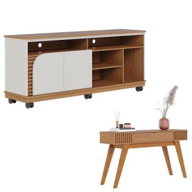 Imagem de Rack Bancada Jurerê 1.5 Freijó Off White Matte Com Aparador Riviera Fr