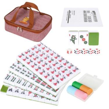 Imagem de Conjunto de Mahjong QYMZKA Chinese Small 144 Tiles com bolsa e instr