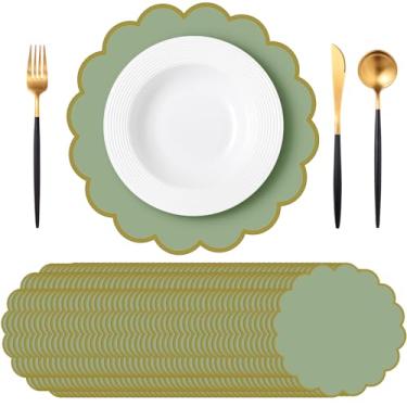 Imagem de Tinlade 50 peças de jogo americano de papel verde sálvia, jogo americano descartável recortado de 33,5 cm, tapetes decorativos de mesa redonda para aniversário, casamento, chá de panela, chá de bebê