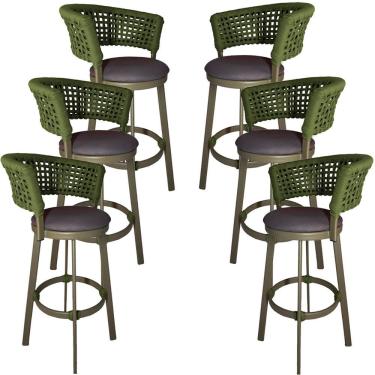 Imagem de 6 Banqueta Somália Em Alumínio E Corda Náutica Jardim Verde Musgo